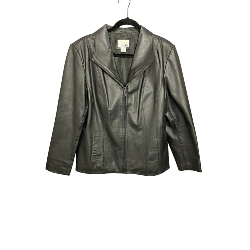 East 5th Y2K Black Leather Motorcycle Style Jacket Women's Size Large Zip Up